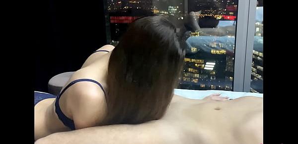  Horny Babe Public Blowjob and Hard Rough Fuck By The Panoramic Window Overlooking the Metropolis